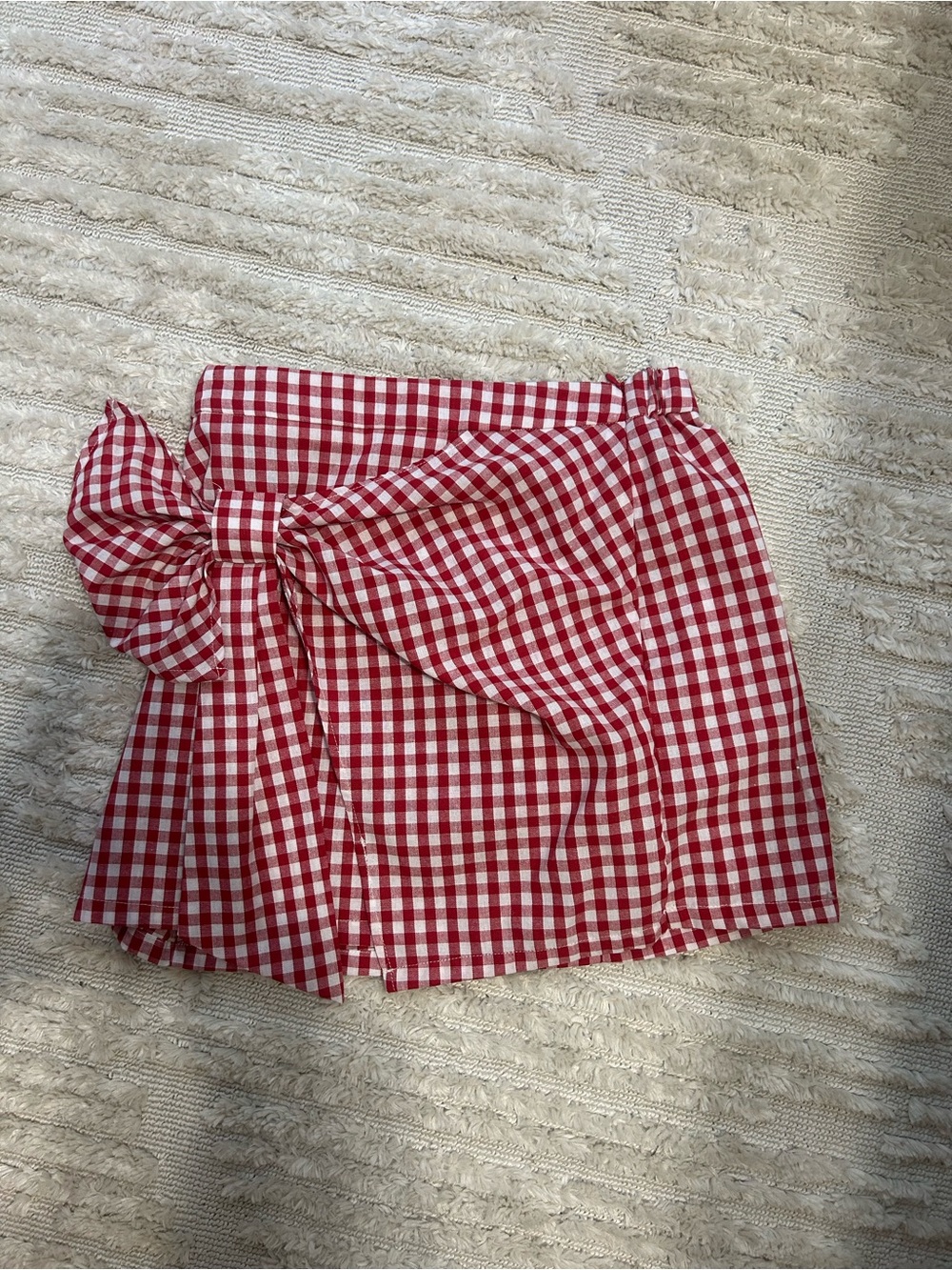 Source Unknown Red & White Gingham Tie-Front Mini Skirt